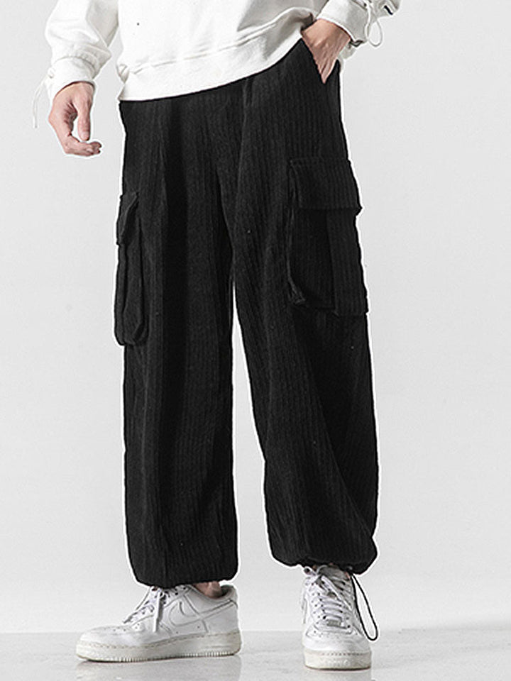 Relaxed Fit Touwsluiting Hem Corduroy Cargo Broek