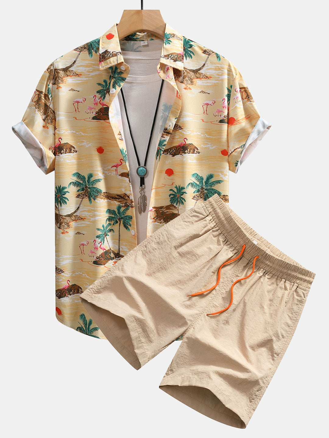 Flamingo Habitat Print Overhemd met Knoopsluiting & Zwemshorts