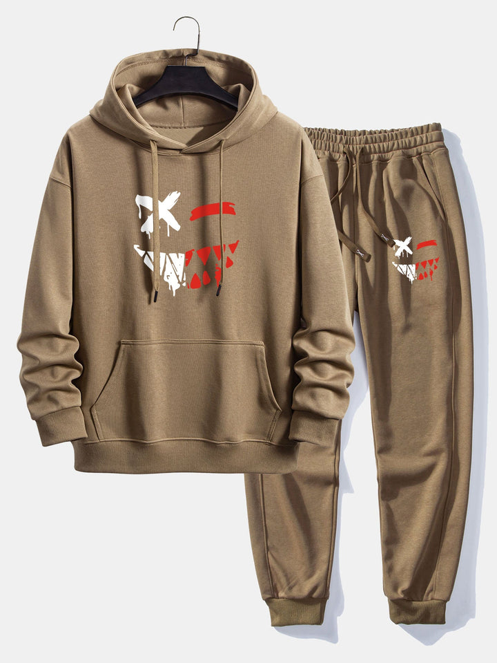 Oplosbare Evil Smiley Face Print Relax Fit Hoodie & Joggingbroek