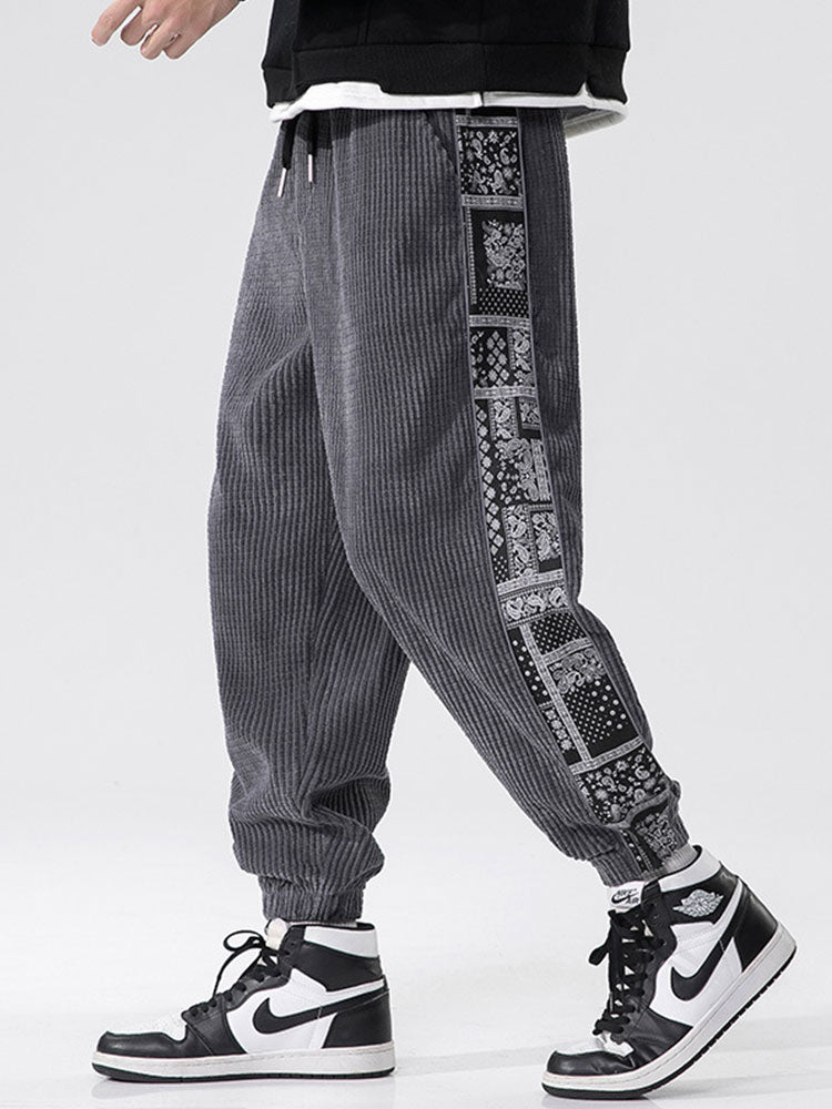 Corduroy Paisley Print Paneel Broek