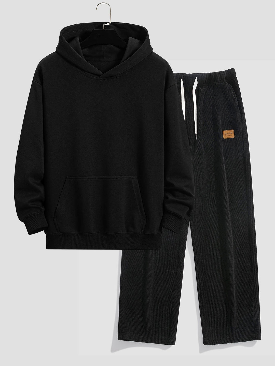 Slogan Achterdruk Relax Fit Hoodie & Rechte Pijpen Corduroy Broek