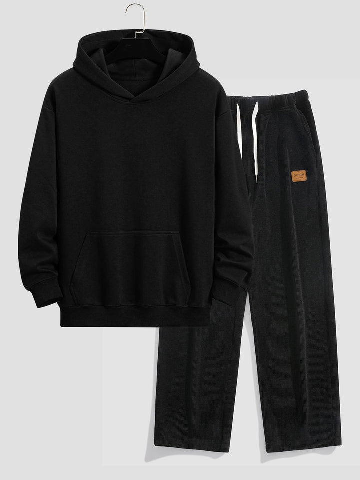 Slogan Achterdruk Relax Fit Hoodie & Rechte Pijpen Corduroy Broek