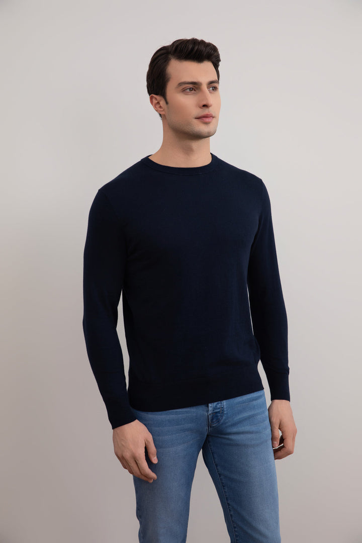 Navy Lightweight Sweater with Crew Neck