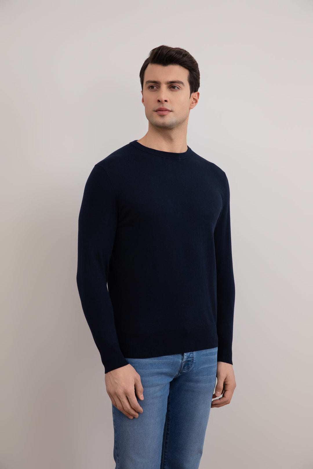Navy Lightweight Sweater with Crew Neck
