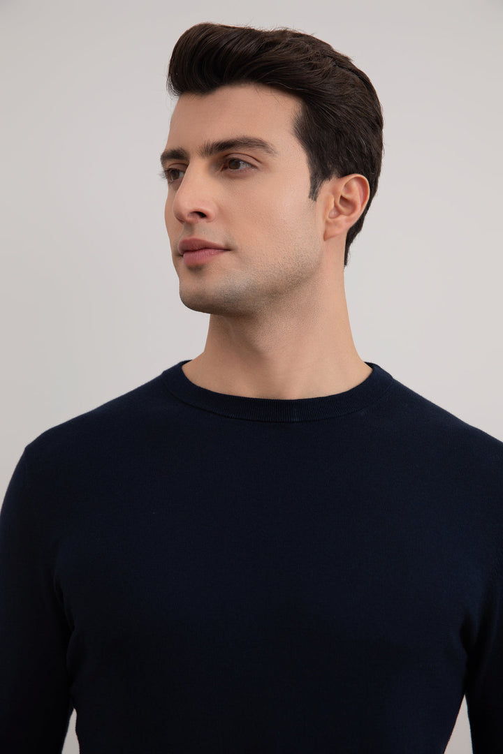 Navy Lightweight Sweater with Crew Neck