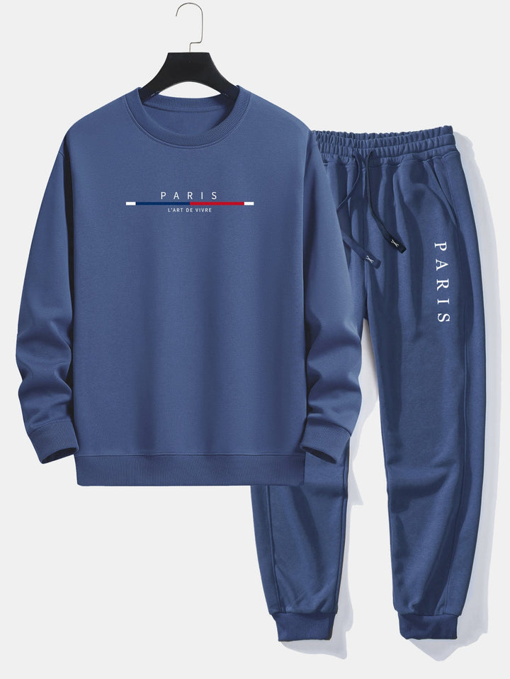 Paris Stripe Print Relax Fit Crew Neck Sweatshirt & Joggingbroek