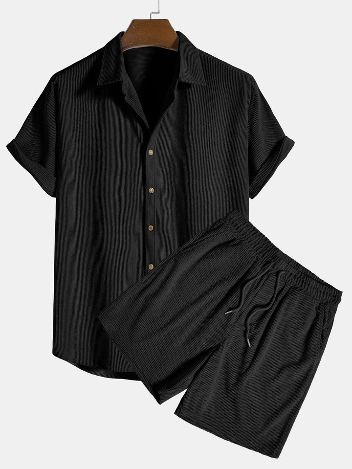 Korte Mouwen Corduroy Overhemd met Knopen & Shorts