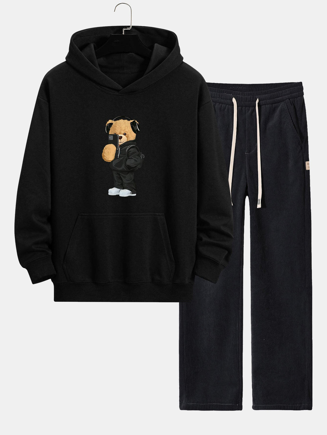 Fashion Bear Foto Print Relax Fit Hoodie & Rechte Pijpen Corduroy Broek