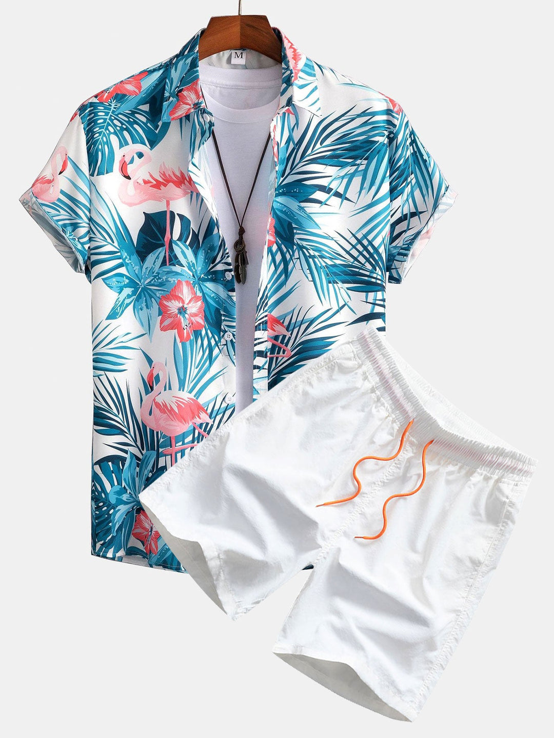 Flamingo Tropisch Print Knop-Up Shirt & Zwemshorts