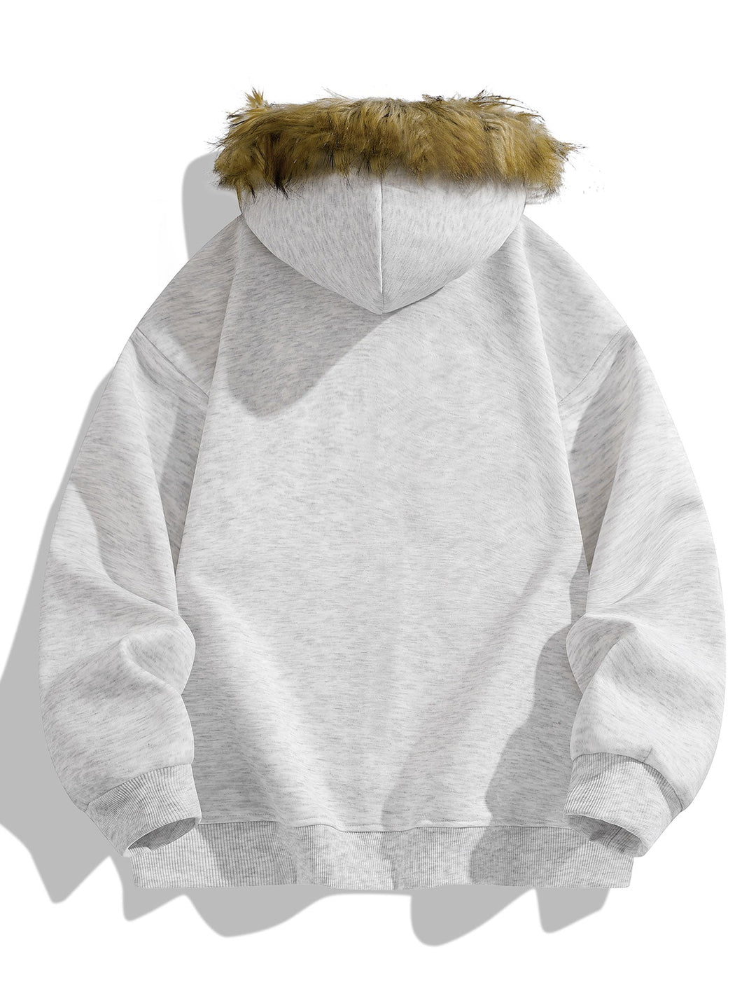 Relaxed fit faux fur collar zipper hoodie