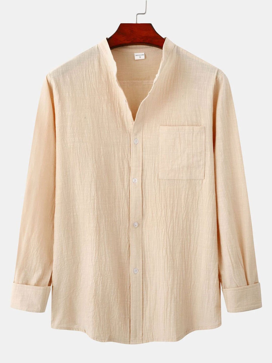 Lange Mouwen Linnen Look Staande Kraag Shirt & Rechte Pijpen Linnen Broek