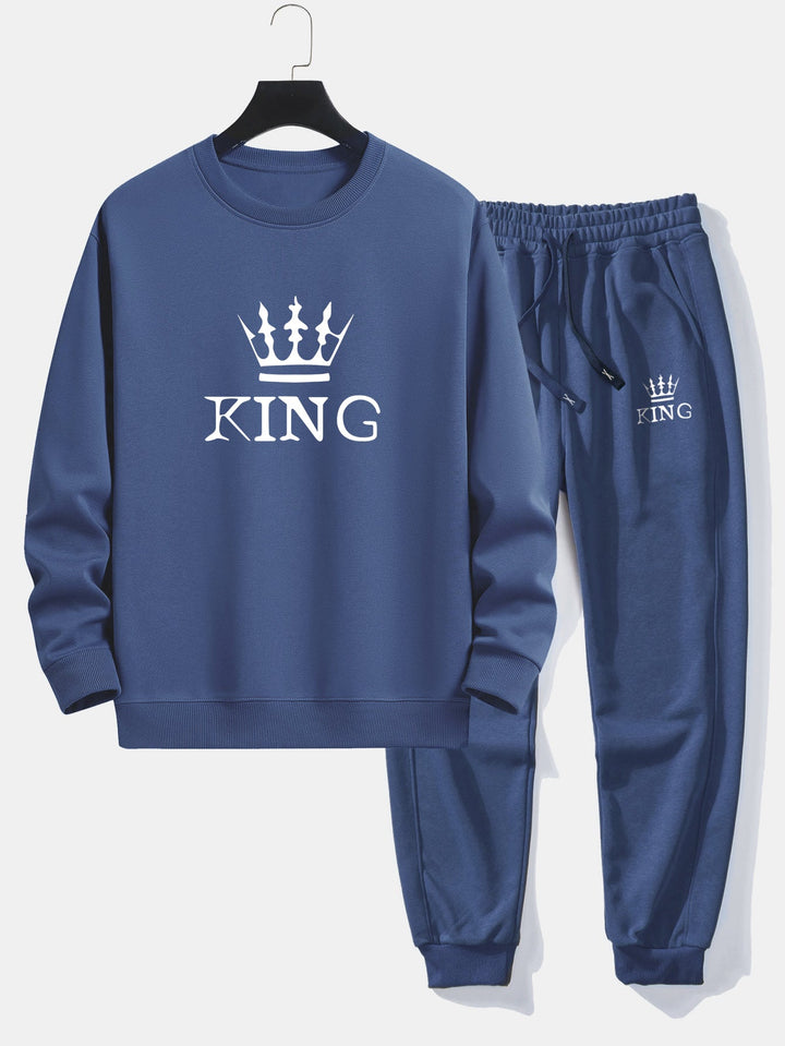 King Crown Print Relax Fit Crew Neck Sweatshirt & Joggingbroek