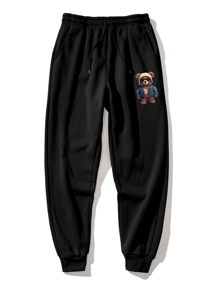 Bear In Leather Jacket Print Hoodie & Jogger Pants