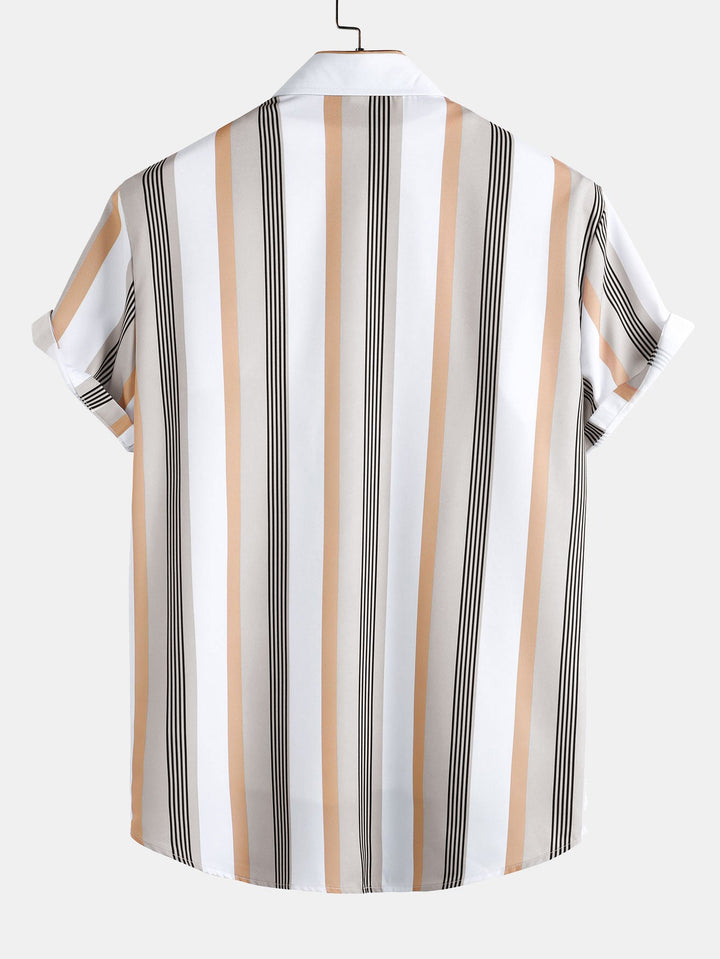 Gestreepte Print Knop-Up Shirt & Zwemshorts