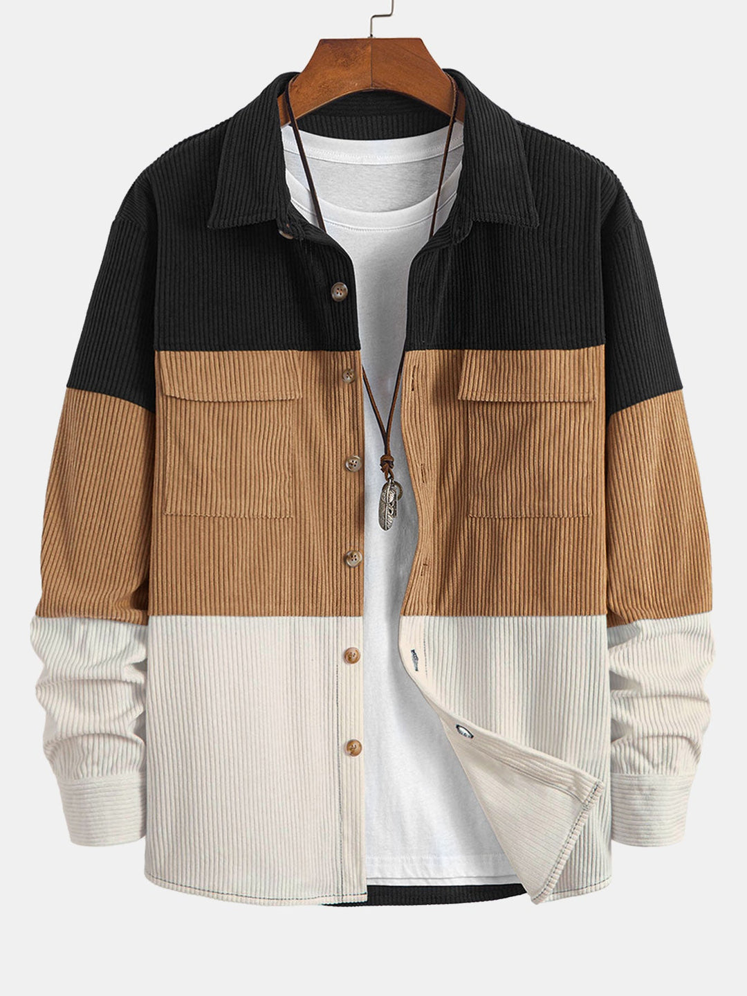 Kleur Blok Corduroy Shirt Met Zakken