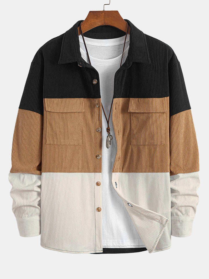 Kleur Blok Corduroy Shirt Met Zakken