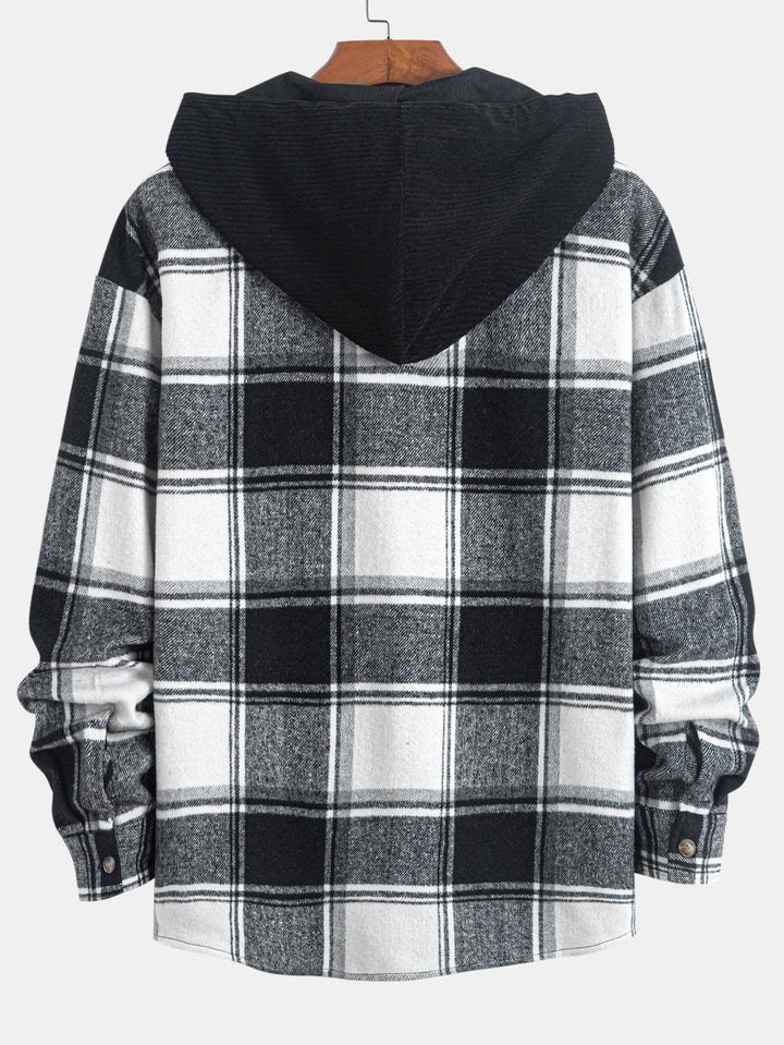 Relax Fit Contrast Corduroy Geruite Hoodie Shirt