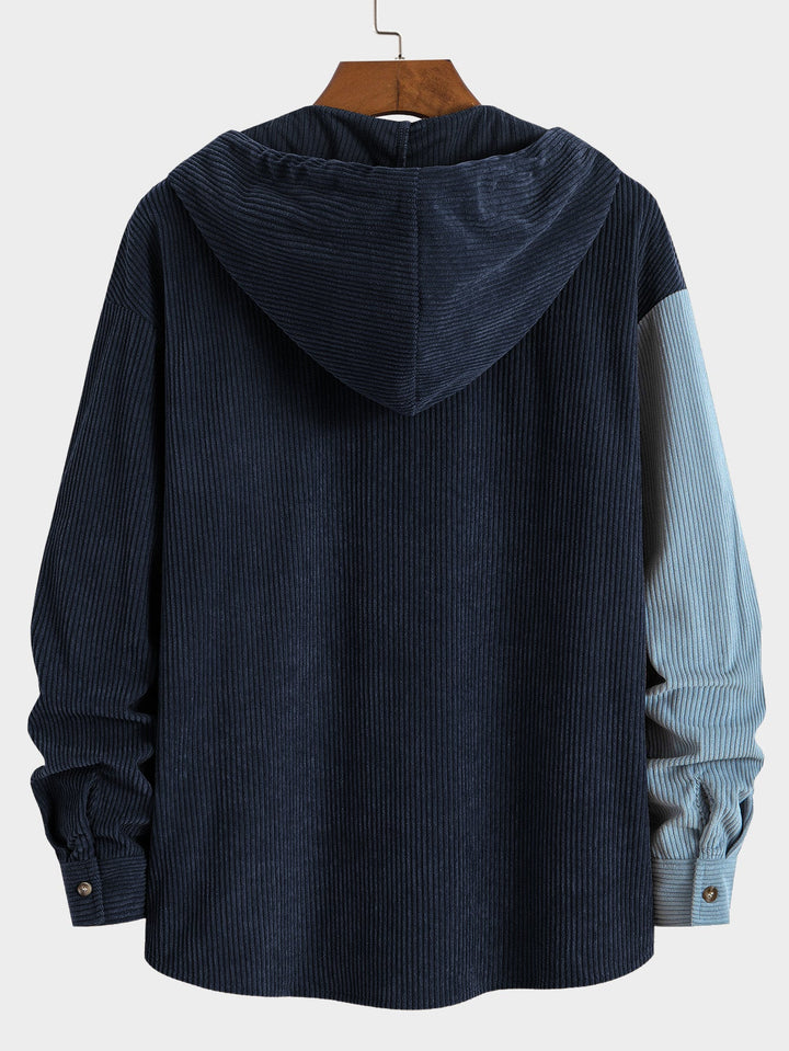 Relax Fit Colorblock Corduroy Hooded Shirt