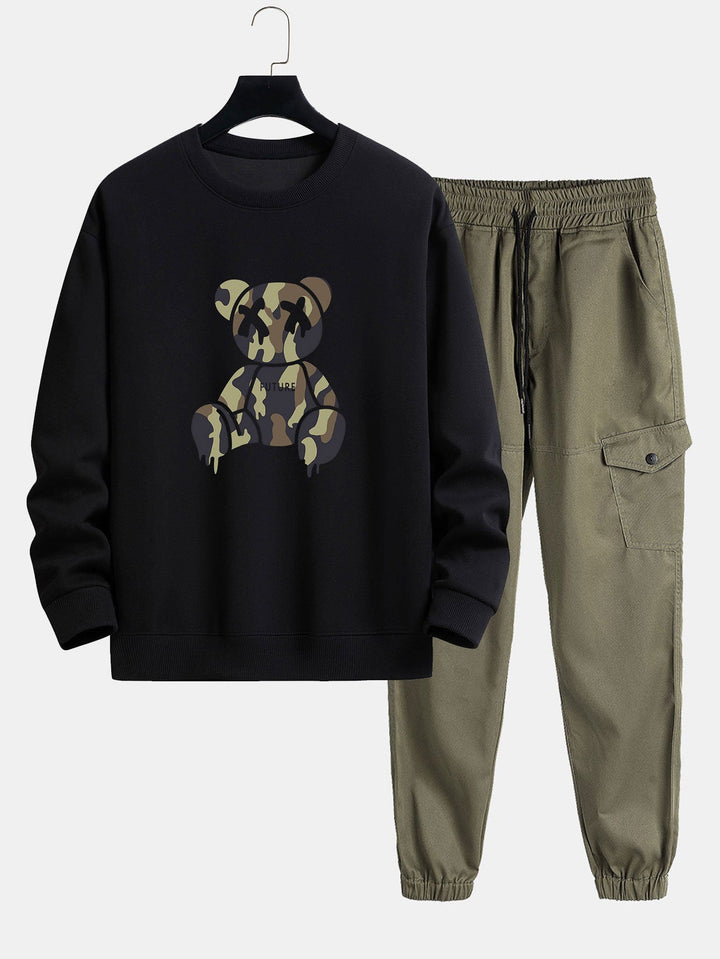 Camouflage Oplosbare Beerprint Relax Fit Sweatshirt & Chino Cargo Jogger Broek