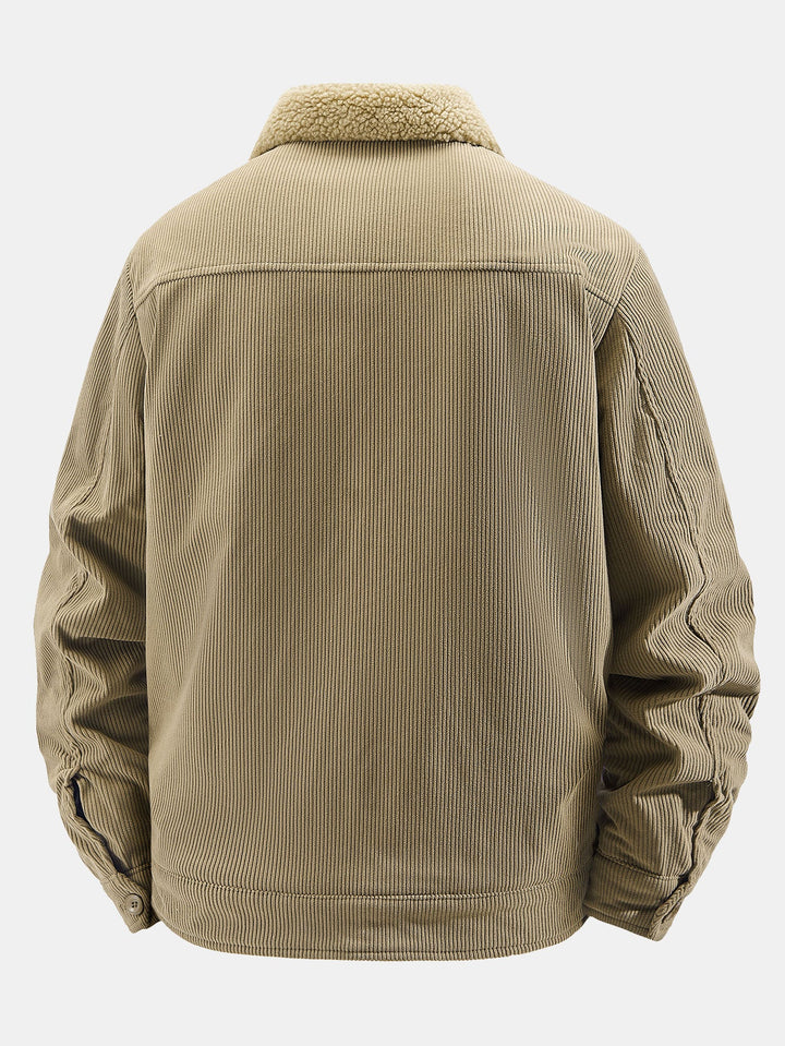 Teddy fleece-lined corduroy jacket with buttons