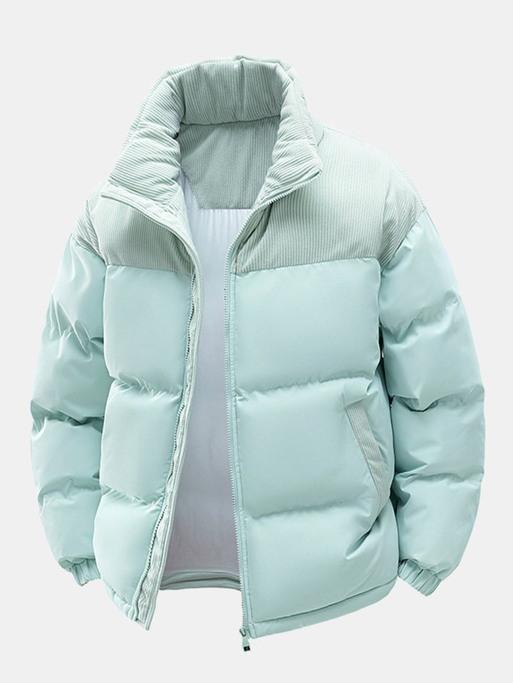Corduroy patchwork quilted jacket with hood