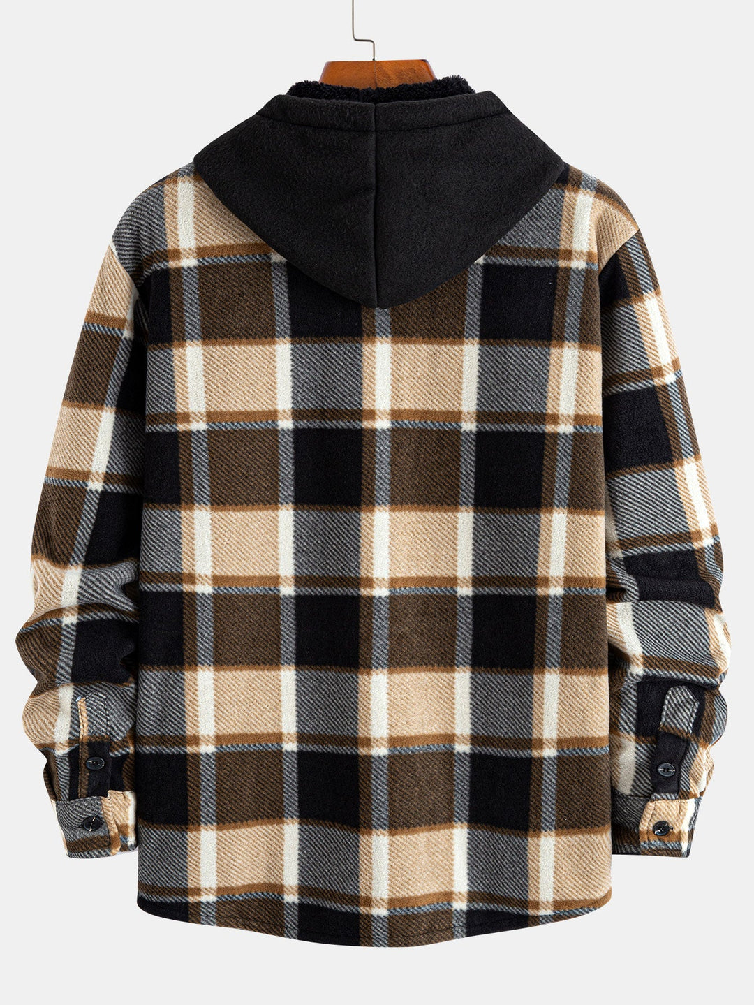 Flannel fleece-lined zipper hooded shirt
