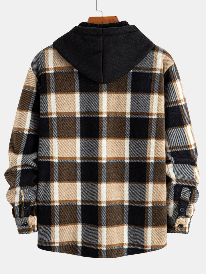 Flannel fleece-lined zipper hooded shirt