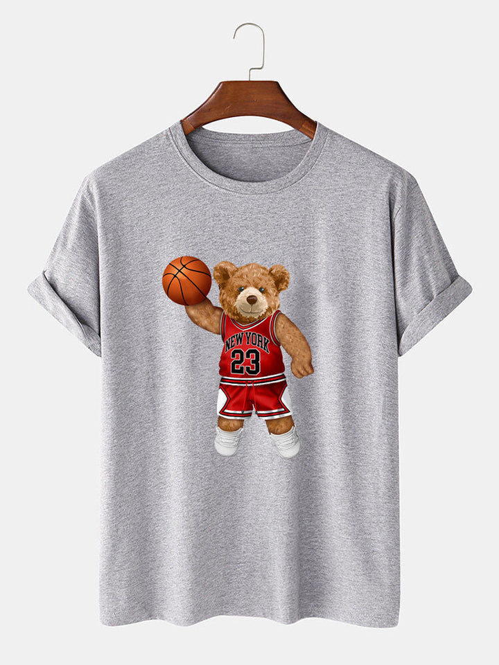 Beer Speelt Basketbal Print T-Shirt