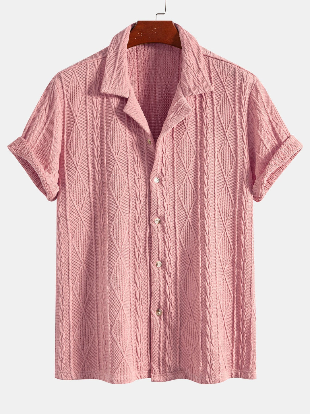Gebreide Geometrische Textuur Cubaanse Shirt & Rechte Linnen Broek