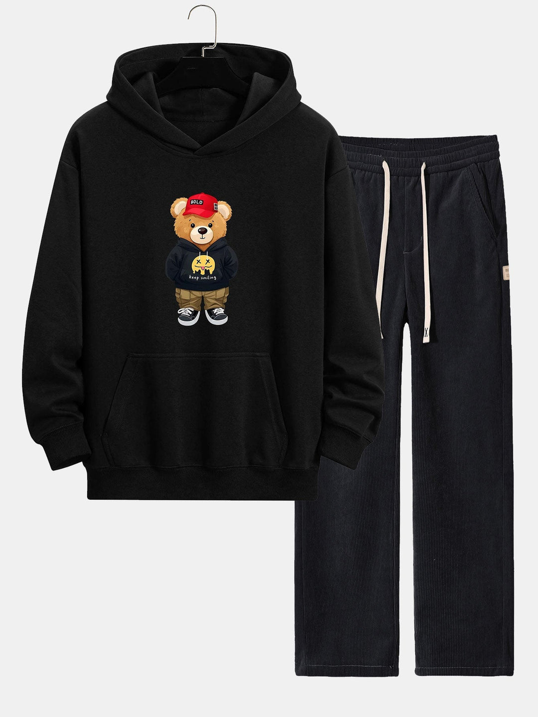 Hip Hop Beer Print Relax Fit Hoodie & Rechte Pijpen Corduroy Broek