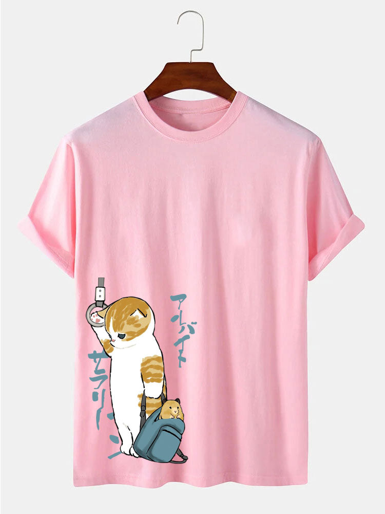 Japanse Schattige Kat Print T-Shirt
