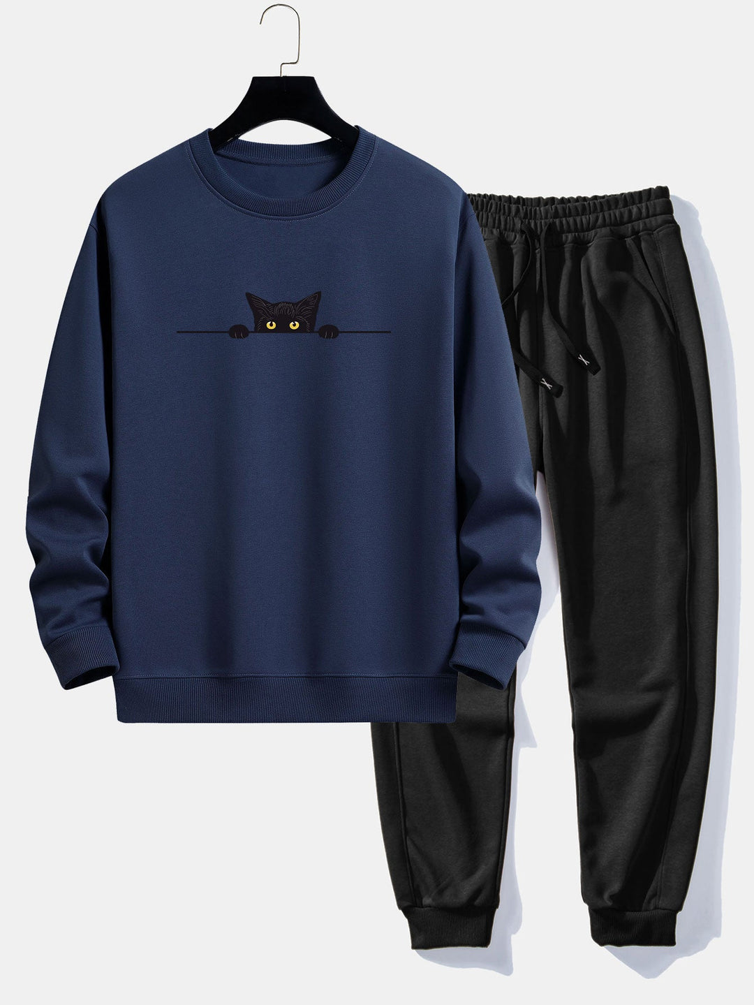 Zwarte Kat Print Relax Fit Sweatshirt & Joggingbroek