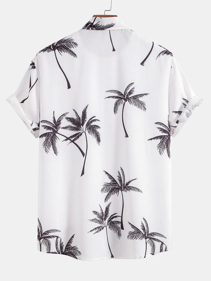 Palm Tree Print Button-Down Shirt & Striped Swim Shorts