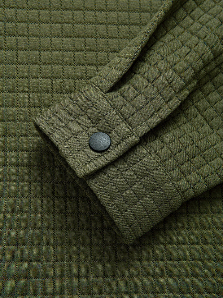Gequilted Waffle Jacquard Overshirt & Trekkoord Waffle Joggingbroek