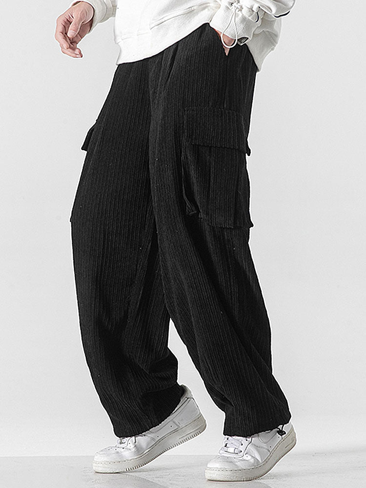 Relaxed Fit Touwsluiting Hem Corduroy Cargo Broek