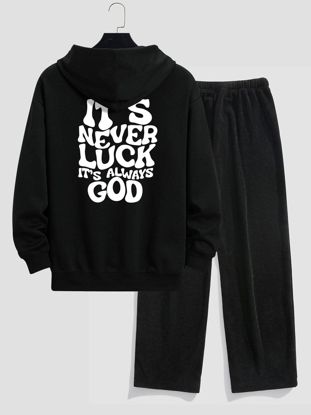Slogan Achterdruk Relax Fit Hoodie & Rechte Pijpen Corduroy Broek