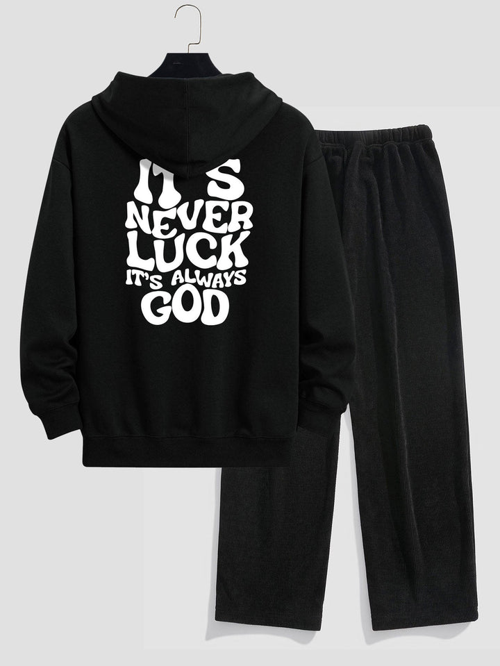 Slogan Achterdruk Relax Fit Hoodie & Rechte Pijpen Corduroy Broek