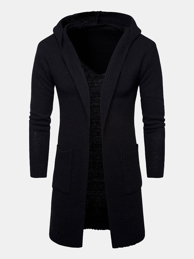Lange lijn gebreide cardigan met capuchon