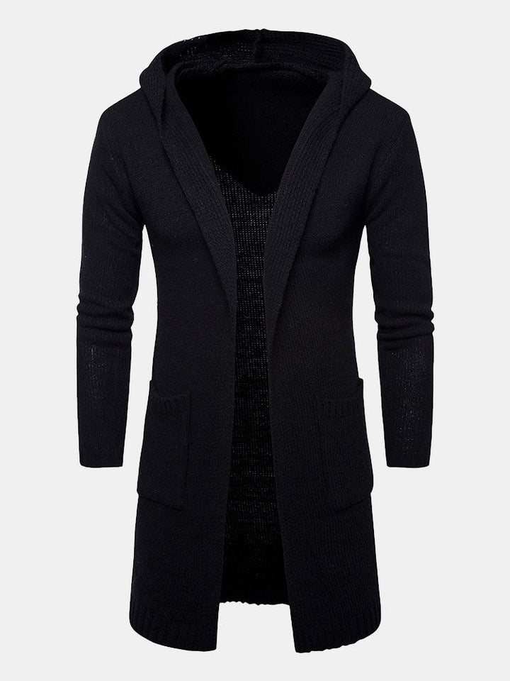 Lange lijn gebreide cardigan met capuchon