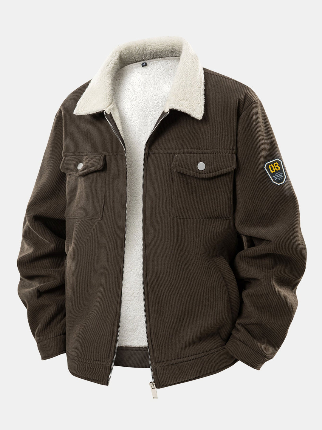 Teddy gevoerde ritssluiting corduroy jas