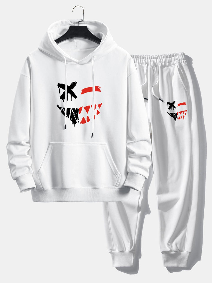 Oplosbare Evil Smiley Face Print Relax Fit Hoodie & Joggingbroek