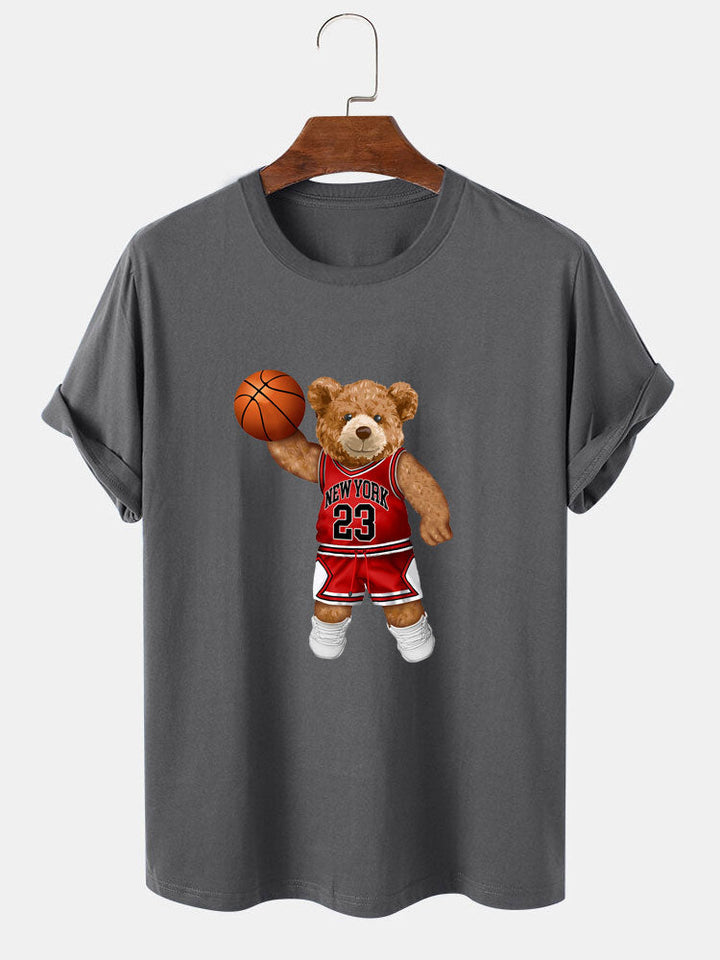 Beer Speelt Basketbal Print T-Shirt