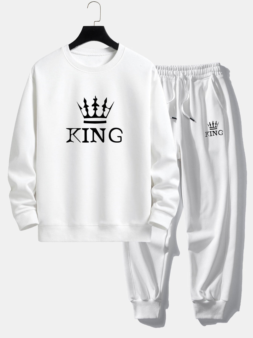 King Crown Print Relax Fit Crew Neck Sweatshirt & Joggingbroek