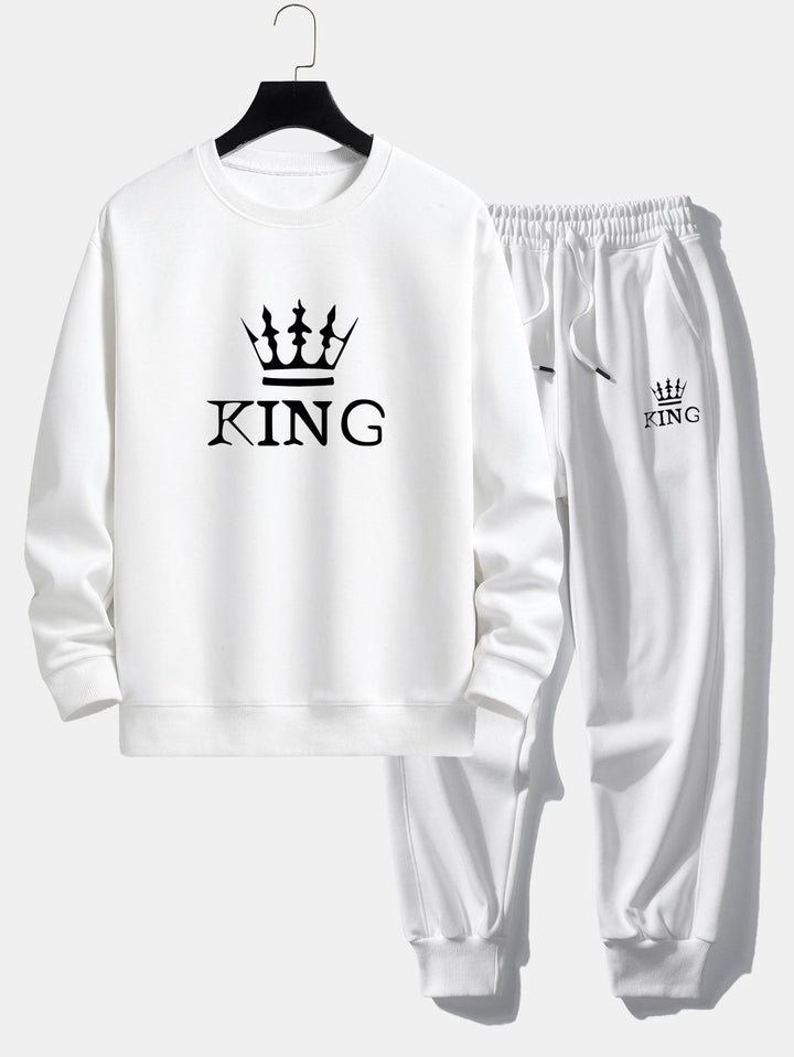 King Crown Print Relax Fit Crew Neck Sweatshirt & Joggingbroek