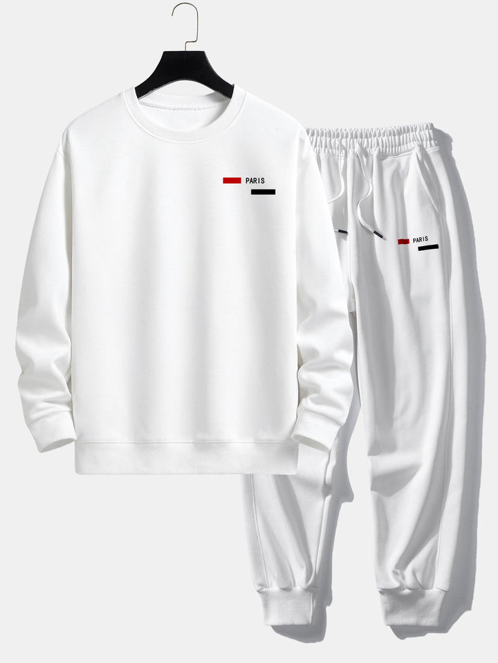 Paris Stripe Print Relax Fit Crew Neck Sweatshirt & Joggingbroek