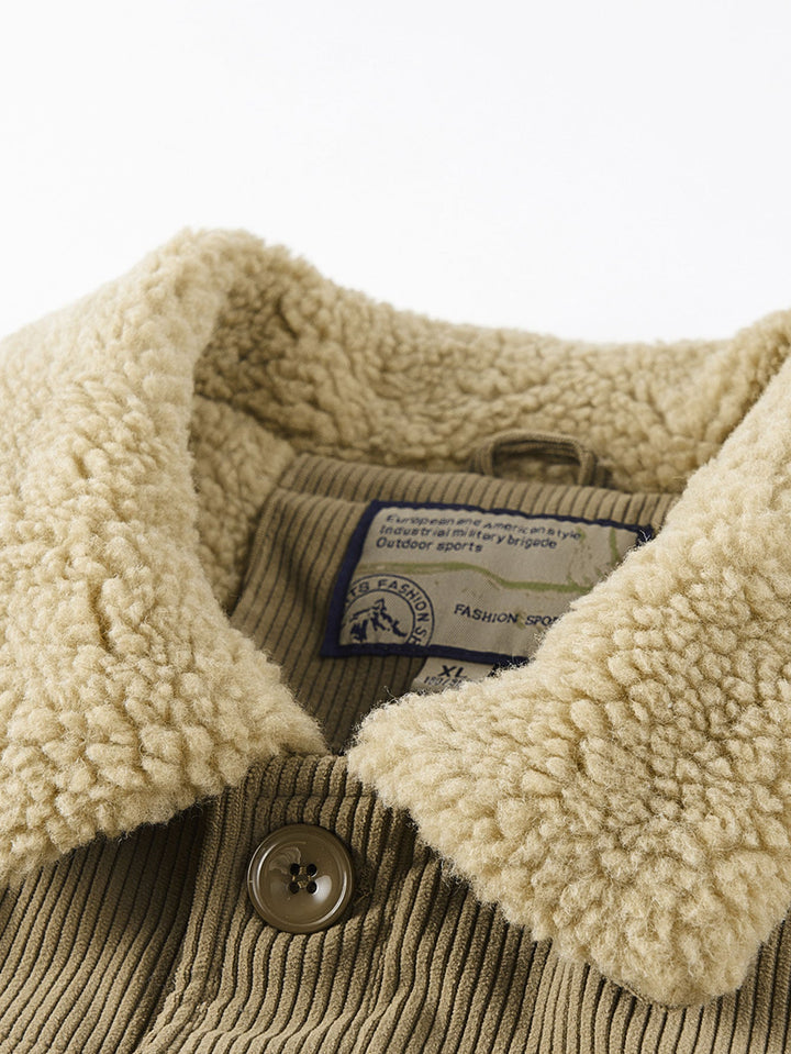 Teddy fleece-lined corduroy jacket with buttons