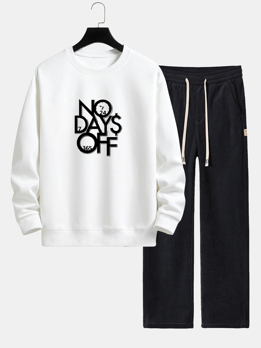 No Days Off Print Relax Fit Sweatshirt & Straight Leg Corduroy Pants