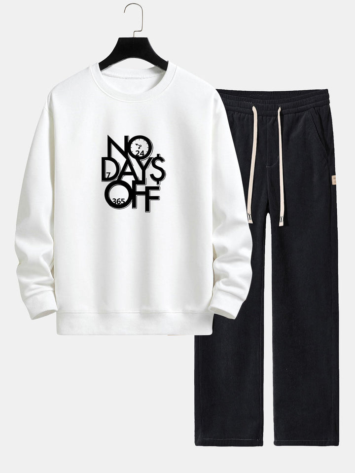 No Days Off Print Relax Fit Sweatshirt & Straight Leg Corduroy Pants