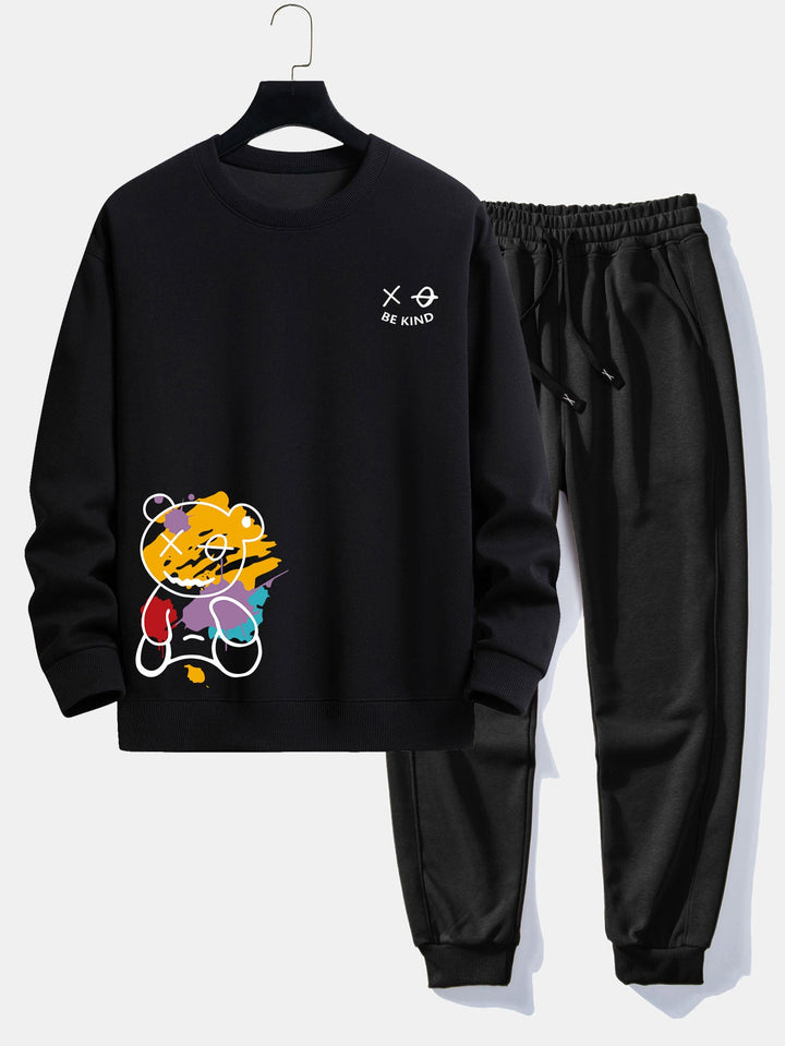 Graffiti Bear Print Relax Fit Sweatshirt & Joggingbroek
