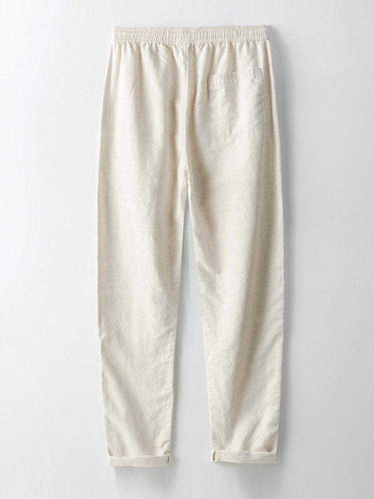 Lange Mouwen Corduroy Cubaanse Kraag Shirt & Rechte Pijpen Linnen Broek